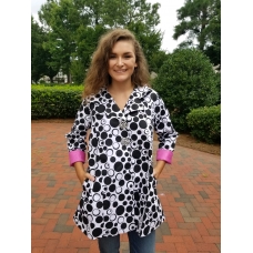 Erma's Closet Black and White Circle Print Jacket with Hot Pink Lining